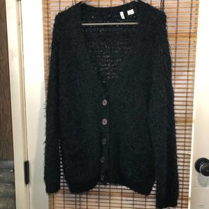 Black Moth eyelash v-neck button cardigan